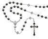 Hematite Bead First Communion Rosary, Black Enameld Crucifix and Cross Our Father Beads