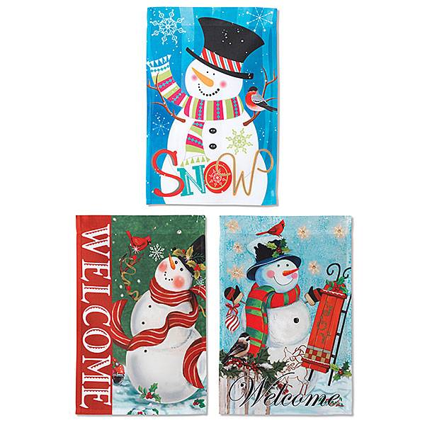 Holiday Snowman Garden Flag 18" Polyester (Sold Each, Assorted)