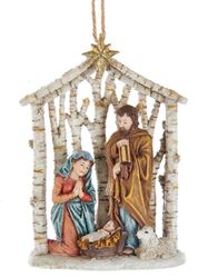 Holy Family Nativity Ornament in Birch Look Stable