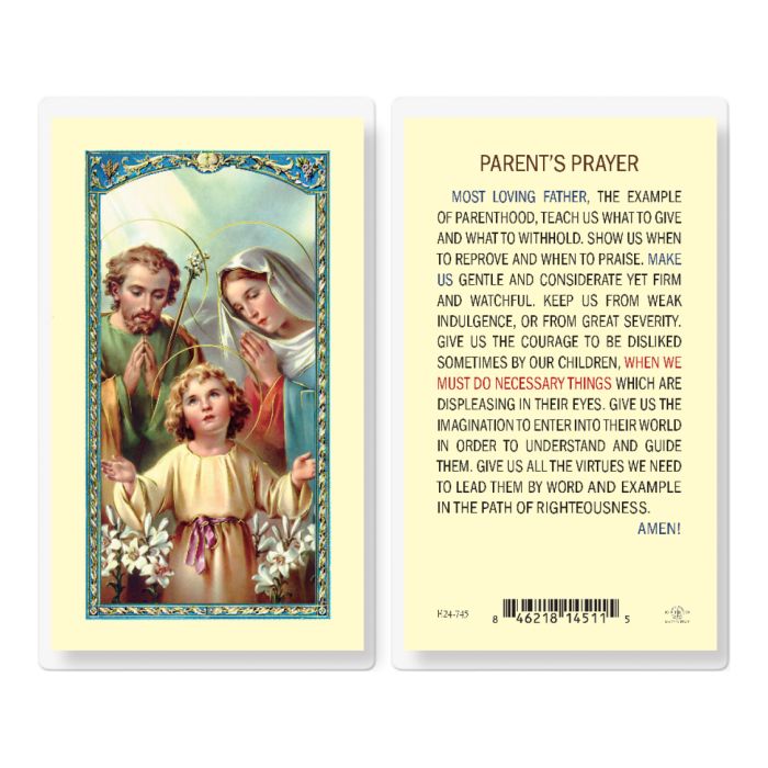 Holy Family Parents Prayer Laminated Prayer Card