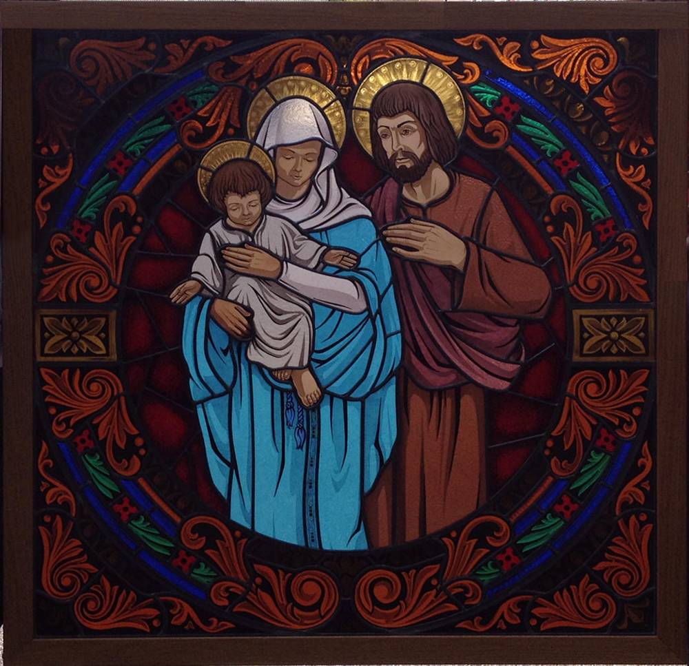 Holy Family factory with Stainglass Background