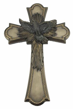 Holy Spirit 8" Wall Cross, Lightly Painted Bronze
