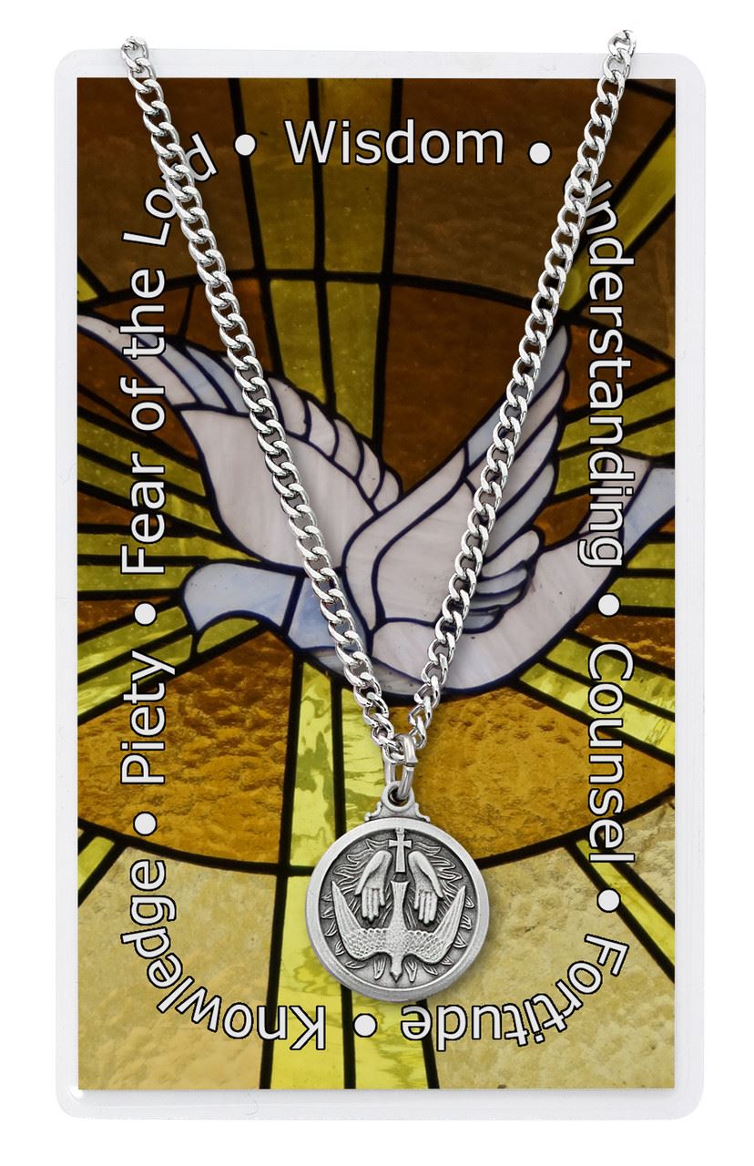 Holy Spirit Pewter Pendant and Prayer Card Set