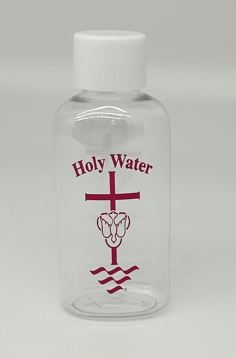 Plastic Holy Water Bottle 2 Ounce with Red Text