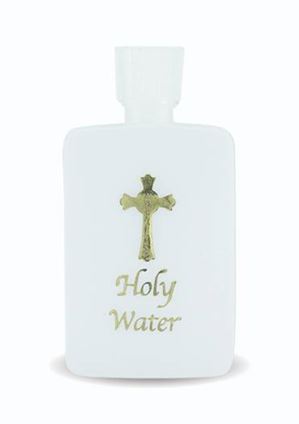Plastic Bottle for Holy Water With Gold Cross, 4 oz.