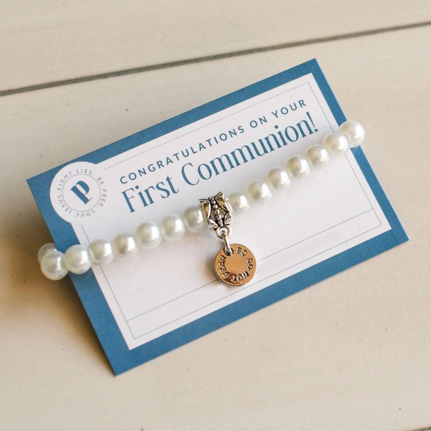 I Am With You First Communion Pearl Bracelet