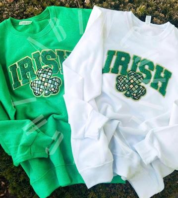 IRISH with Sequin Shamrock Green Sweatshirt
