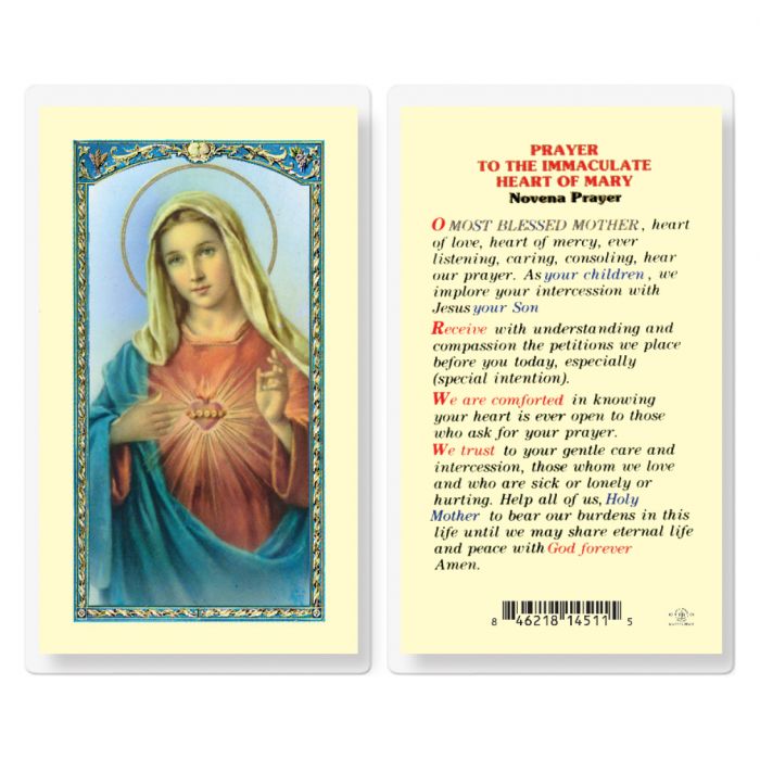 gold trim Paperstock Holy Card Immaculate Heart of Mary with Novena Prayer 