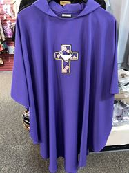 Indigo Chasuble - Stained Glass with Lamp Design, Open Cowl
