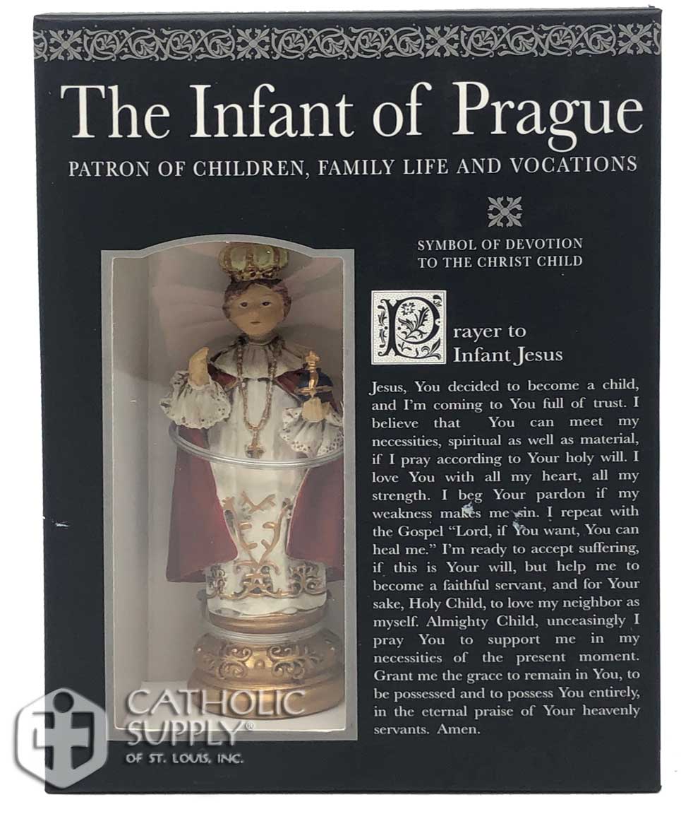 Infant of Prague 4" Statue and Prayer Card Set