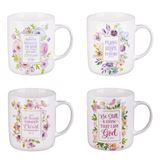 Inspirational 4pc Floral Ceramic Mug Set