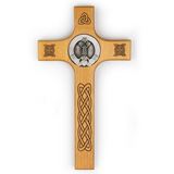 Irish 10" Wall Cross with Claddagh and Celtic Cross Medallion, Maple Wood