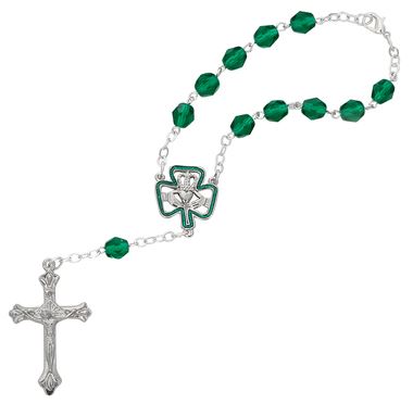 Irish Auto Rosary with Shamrock Claddagh Centerpiece