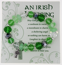 Stretch Irish Blessing Bracelet with Celtic Cross charm on prayer card