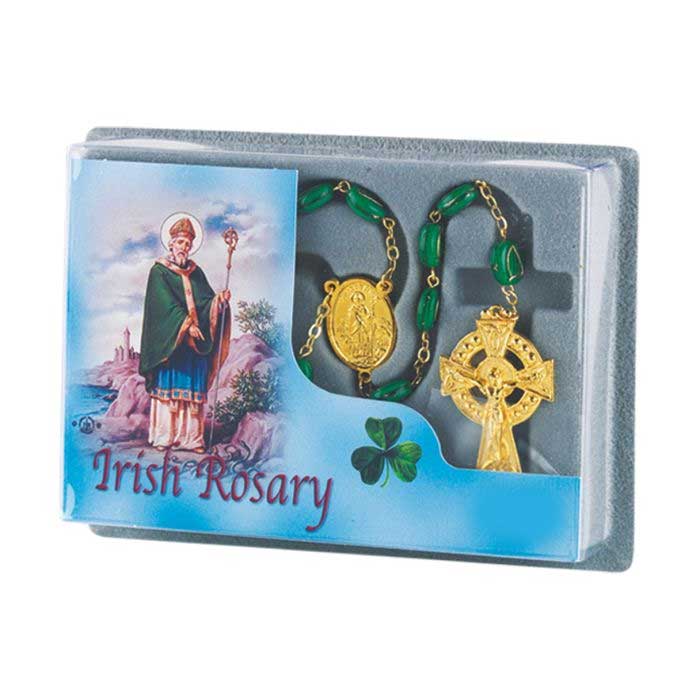Irish Shamrock Rosary, Gold Plate 