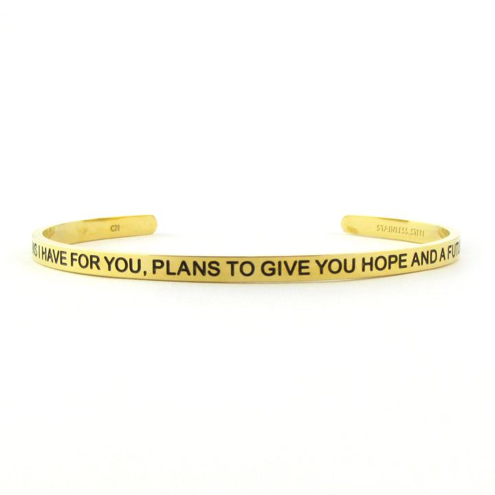Jeremiah 29:11 For I Know The Plans I Have For You, Plans To Give You Hope And A Future Blessing Band, Gold Cuff Bracelet