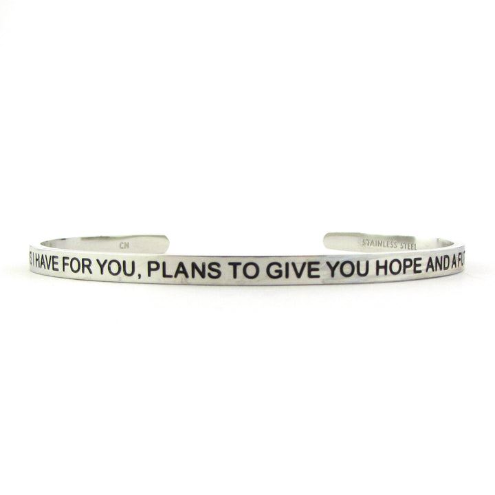 Jeremiah 29:11 For I Know The Plans I Have For You, Plans To Give You Hope And A Future Blessing Band, Silver Cuff Bracelet