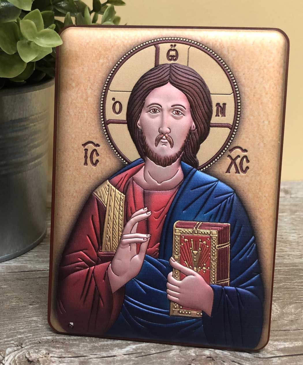 Jesus Christ Pantocrator 5.5" Orthodox Icon with Wood Back