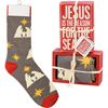 Jesus Is The Reason for the Season Nativity Socks & Box Sign Set