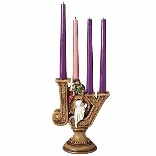Joy Nativity Advent Candle Holder, Fleur De Lis Pattern