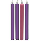 LED Advent Tapper Candles Wax with on/off by Push Down the wick. Pack of 4, 10 Inches Tall