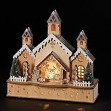 Laser Cut Wood 11.5" LED Lighted Church Scene Nativity