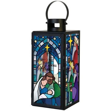 Let Us Adore Him Stained Glass Lantern
