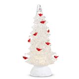 Lighted 12" Tree with Cardinals and Swirling Glitter