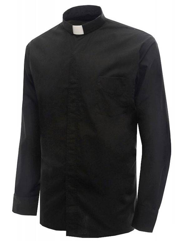 Long Sleeve Clergy Shirt-Black 100% Egyptian Cotton