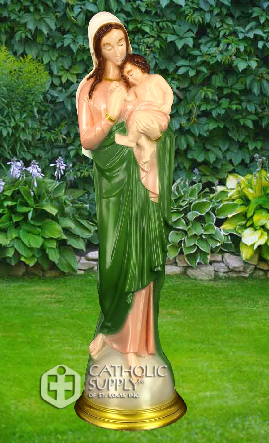 Madonna & Child 24" Statue, Green/Peach