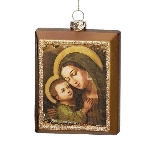 4.5" Glass ?Madonna & Child Ornament with oil painting look ??4.25"H 1.25"W 3"L