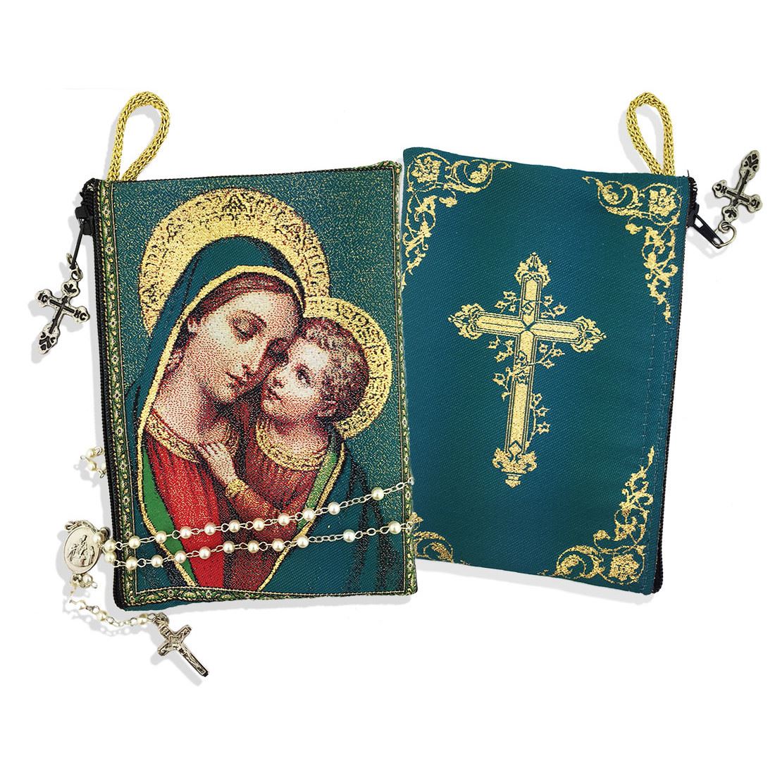Madonna and Child Rosary Tapestry Icon Rosary Pouch 5 3/8" x 4"