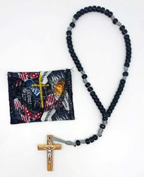 Marines Black Bead Paracord Rosary with Pouch