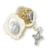 Metal Chalice Rosary Box With White Enamel Made In Italy