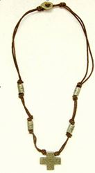 Metal Cross/Leather Cord Necklace