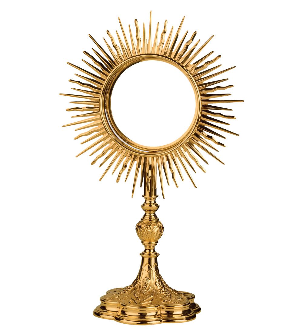 Monstrance from Spain with 5 3/4" Luna, Brass Goldplated