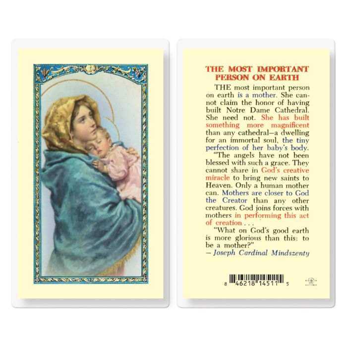 Most Important Person on Earth Mother Laminated Prayer Card