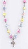 Multi-Colored Heart Shaped Pearl Bead Necklace with Rhinestone Cross