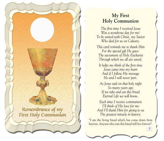 My First Communion Holy Card With Gold Edges