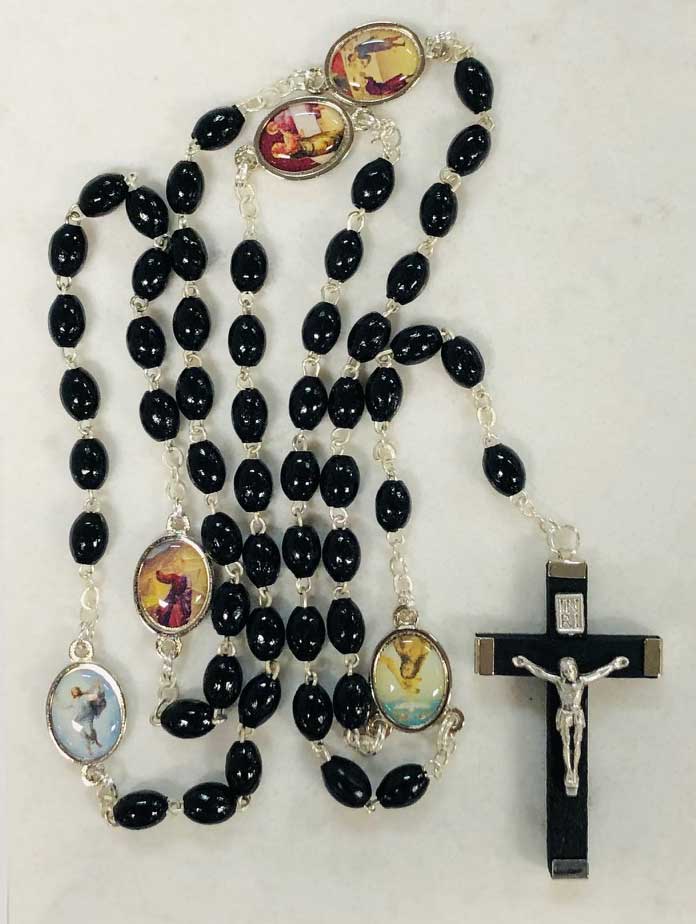 Mysteries Of Light Black Wood Bead Rosary from Italy
