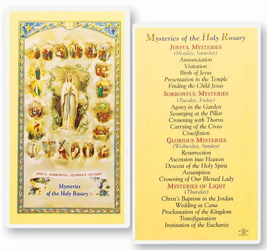 Mysteries Of The Rosary Holy Card