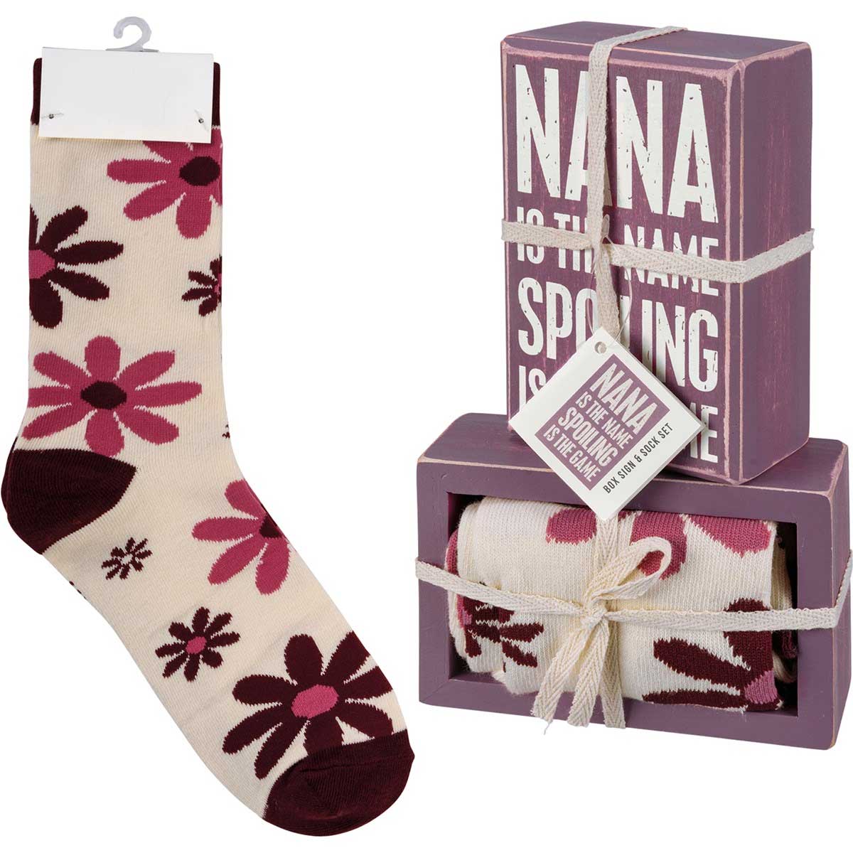 Nana Is The Name Box Sign & Sock Set
