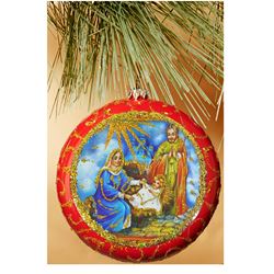 Nativity Scene 5" Red Christmas Ornament Made In Ukraine