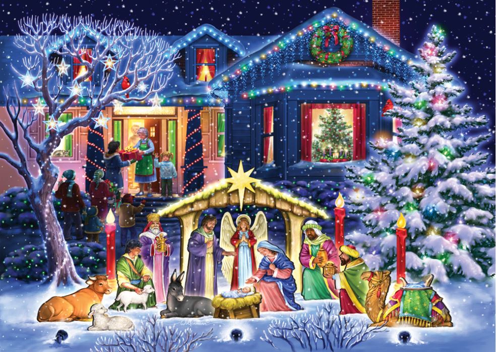 Nighttime Nativity Christmas Cards