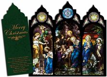 Nativity Stained Glass Tri-fold Triptych Christmas Cards