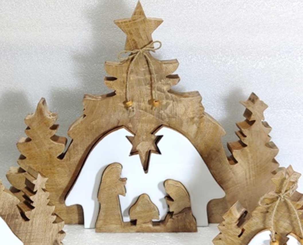 Nativity in Tree Puzzle Decor, Wood/Enamel, 10.4x8.25x1.35in