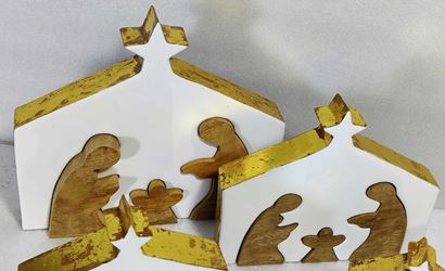 Nativity in Tree Puzzle Decor, Wood/Enamel