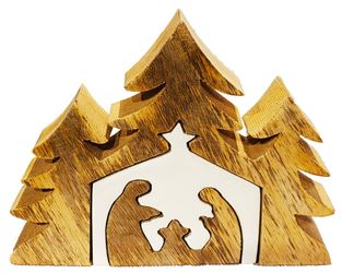 Nativity in Trees Puzzle Decor, Wood/Enamel