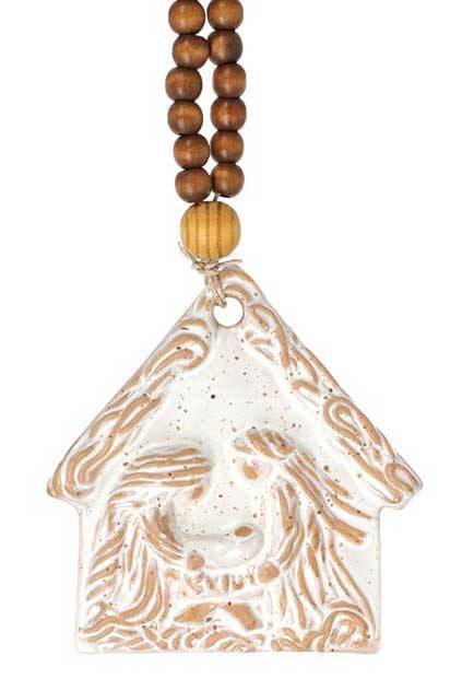 Natural Ceramic Holy Family Nativity Ornament