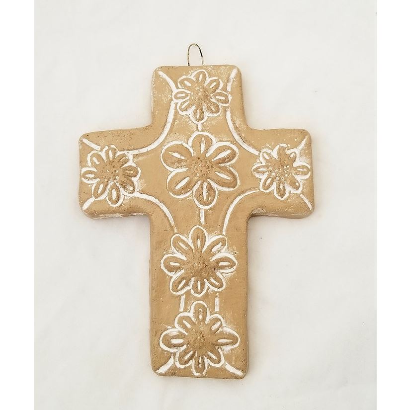Natural Colored Handcrafted Clay 7.5" x 5.5" Wall Cross